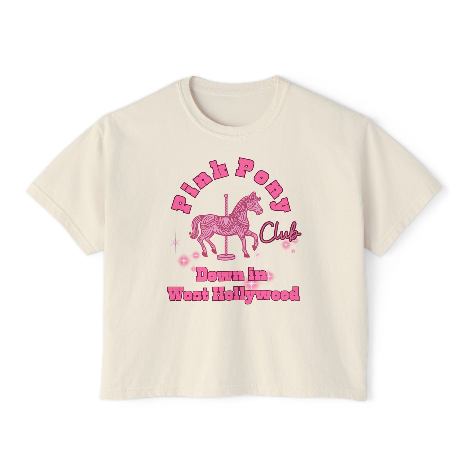 Pink Pony Club Women's Boxy Tee, Fun Casual Shirt, Gift for Unicorn Lovers, Soft Cotton Top, Trendy Graphic Tee