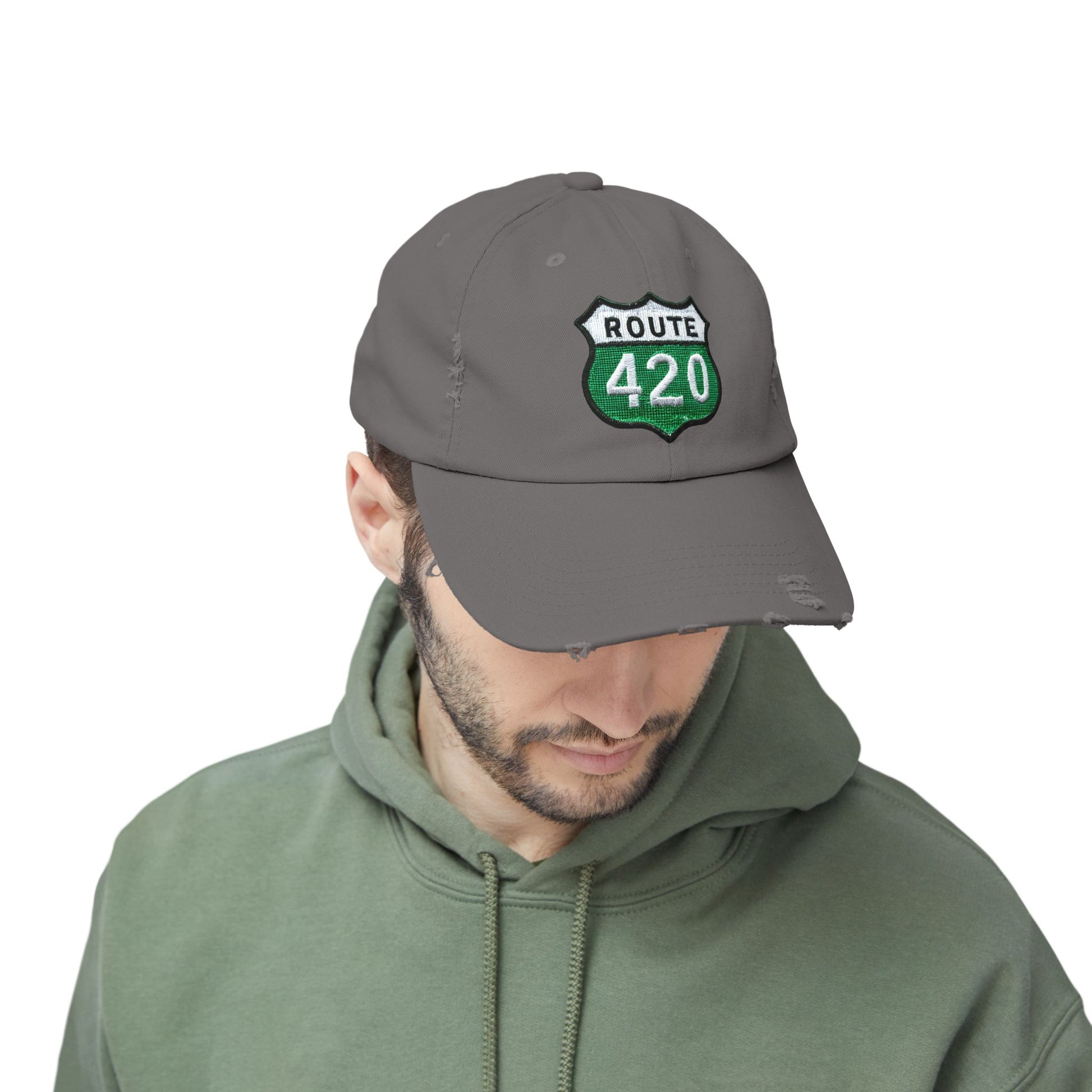 Route 420 Unisex Distressed Cap, Vintage Hat, Cool Casual Accessory, Perfect for Road Trips, Gift for Travelers, Outdoor Adventure Gear