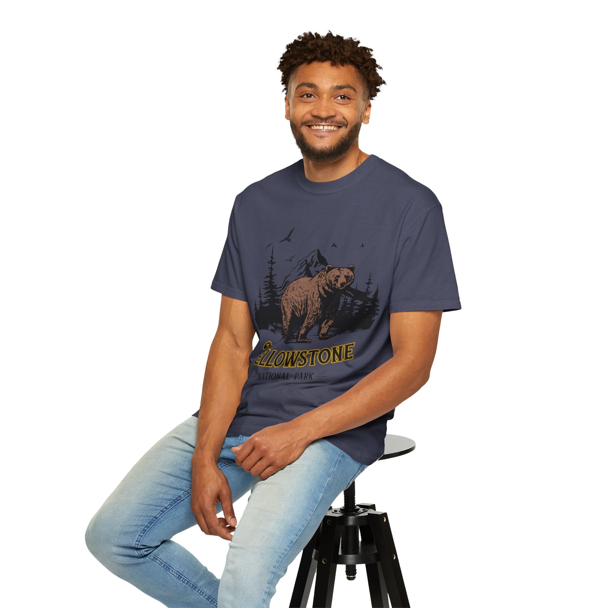 Yellowstone Bear Graphic Tee - Unisex Garment-Dyed Shirt, Nature Lover Gift, Outdoorsy Style, Travel Souvenir, Vintage National Park Apparel