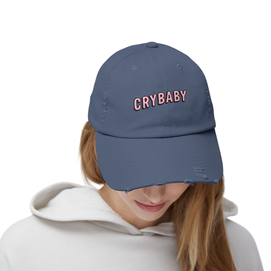 Trendy Distressed Cap - 'CRYBABY' | Fashionable Accessory, Casual Wear, Gift for Friends, Festival Style, Everyday Fashion