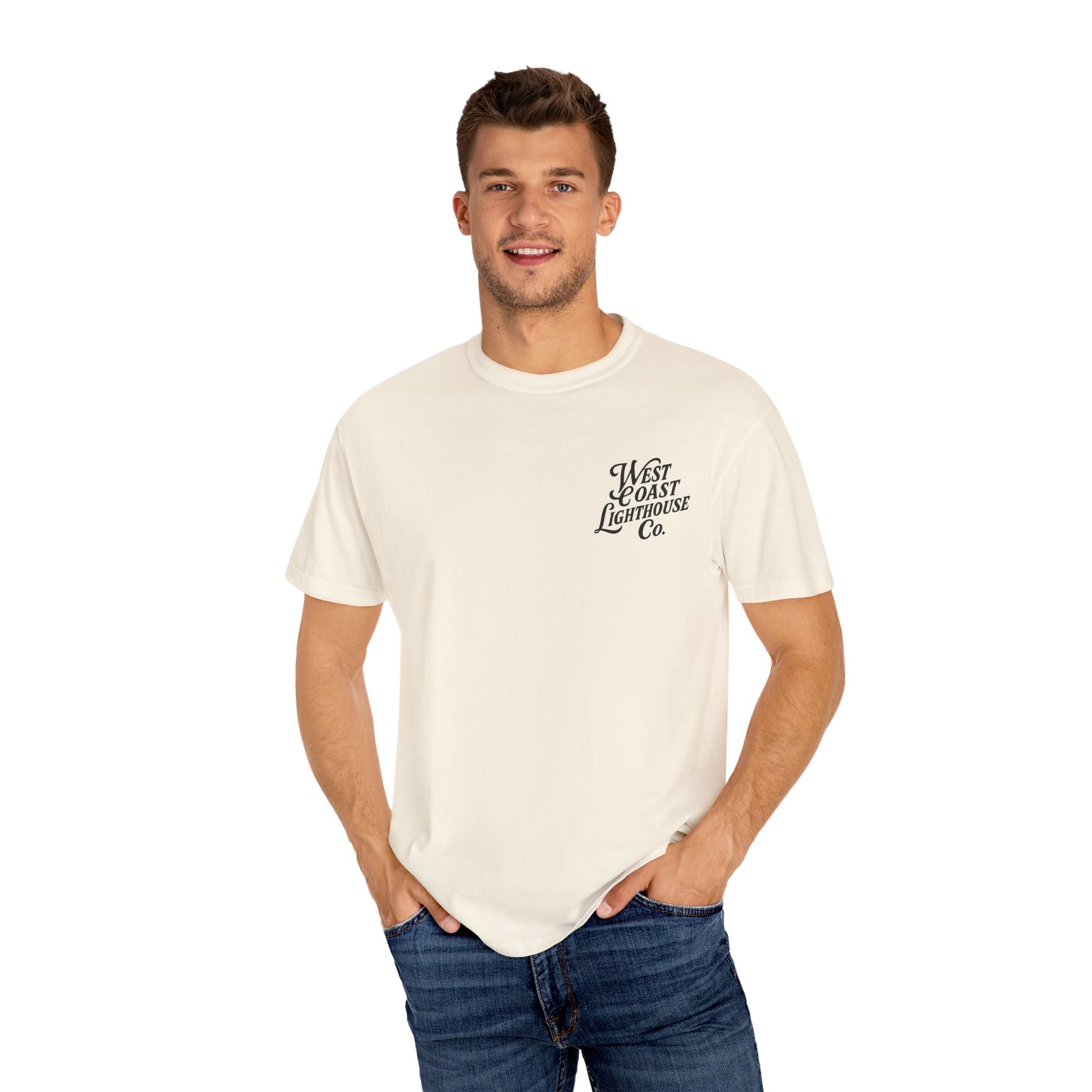West Coast Lighthouse Unisex T-Shirt, Nautical Graphic Tee, Beach Lover Gift, Relaxed Fit, Summer Essentials, Vacation Wear