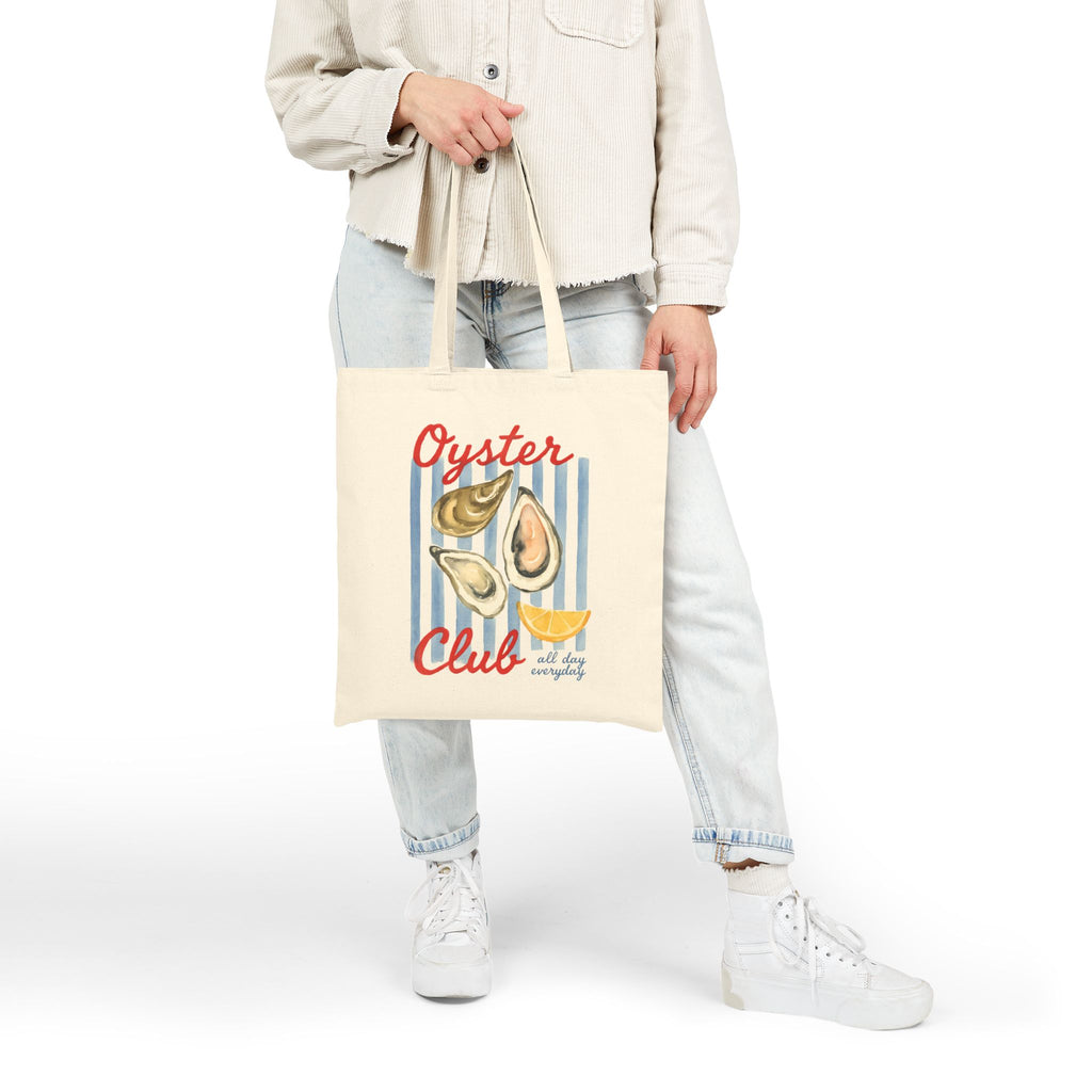 Oyster Club Cotton Canvas Tote Bag, Eco-Friendly Shopping Bag, Beach Tote, Gift for Seafood Lovers, Reusable Grocery Bag
