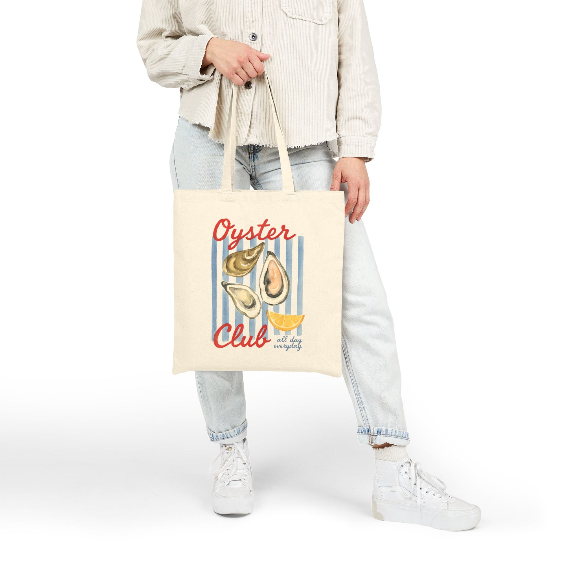 Oyster Club Cotton Canvas Tote Bag, Eco-Friendly Shopping Bag, Beach Tote, Gift for Seafood Lovers, Reusable Grocery Bag