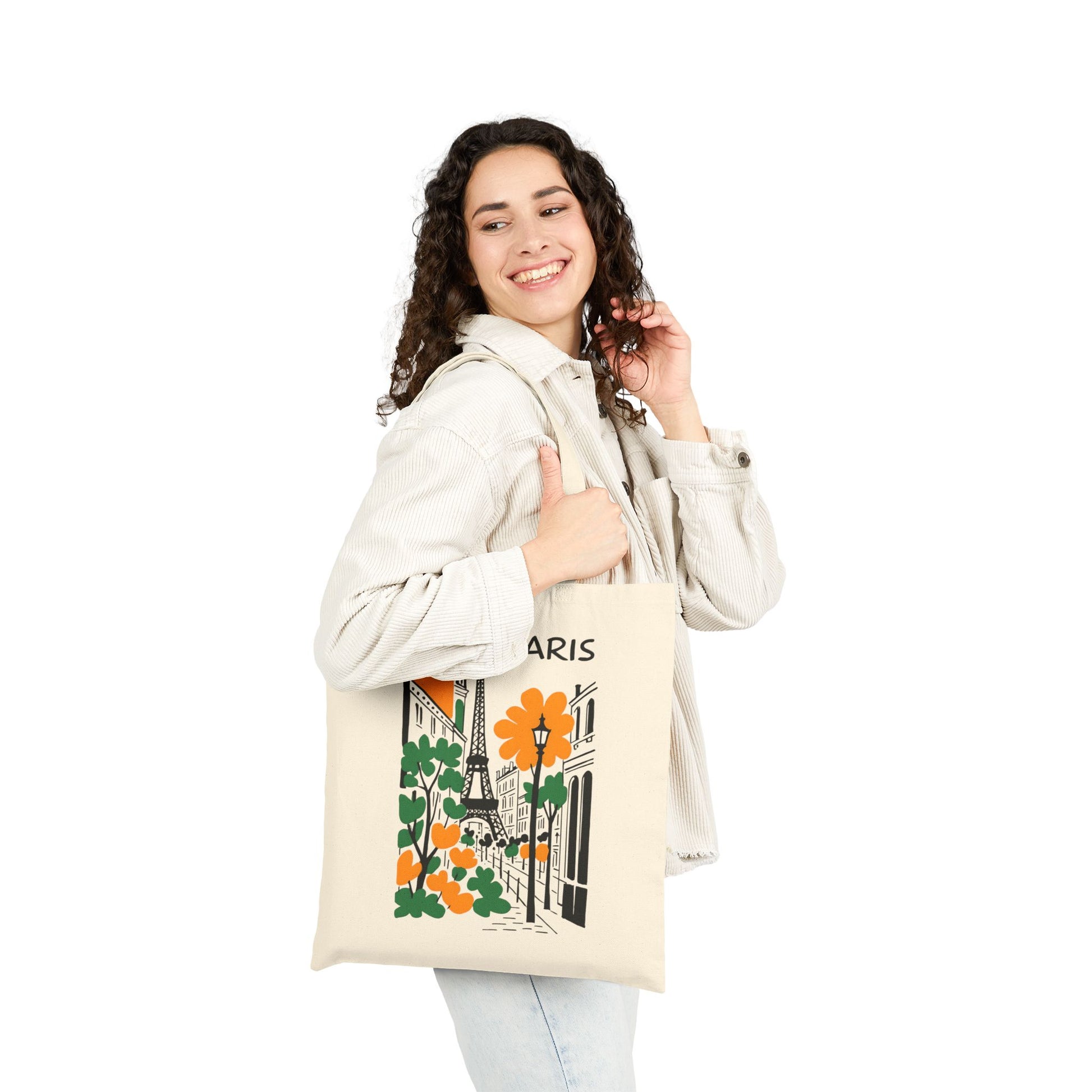 Paris Floral Cotton Canvas Tote Bag | Eco-Friendly Shopping, Beach Bag, Travel Tote, Mother's Day Gift, Art Lover Accessory