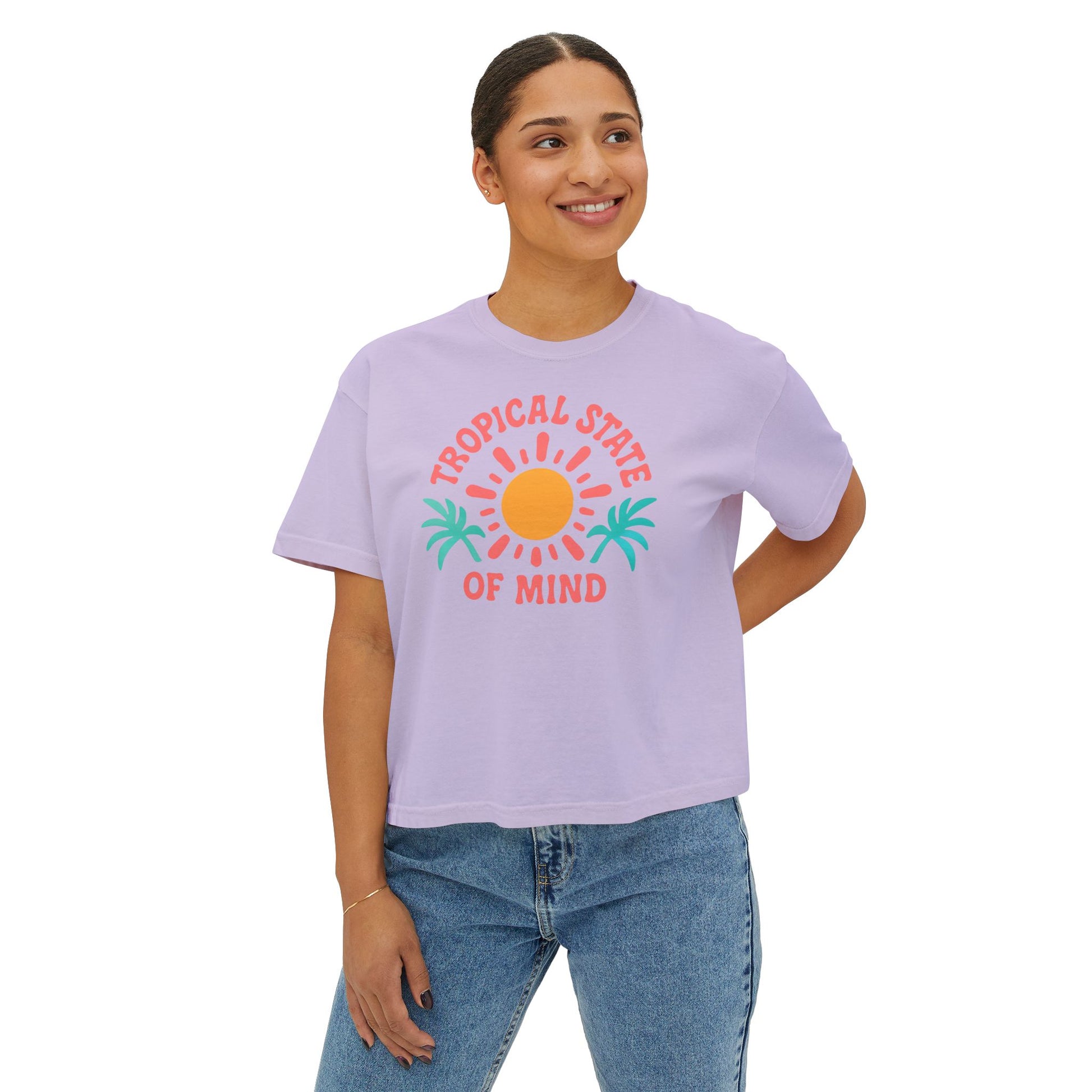 Tropical Women's Boxy Tee, Summer Vibes T-Shirt, Casual Beachwear, Gift for Her, Vacation Essentials