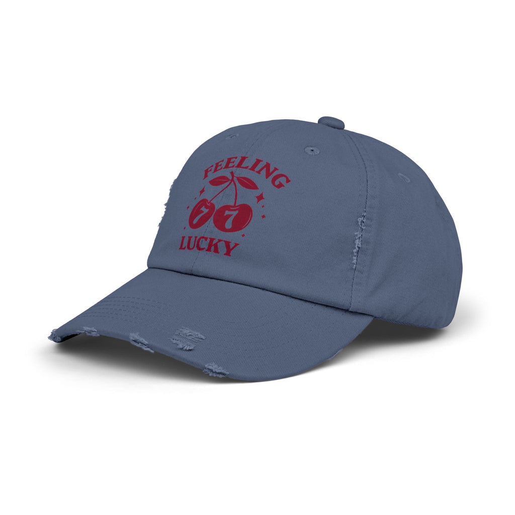 Feeling Lucky Distressed Cap - Unisex Hat, Casual Accessories, Lucky Charm Gift, Birthday, St. Patrick's Day, Spins on Luck
