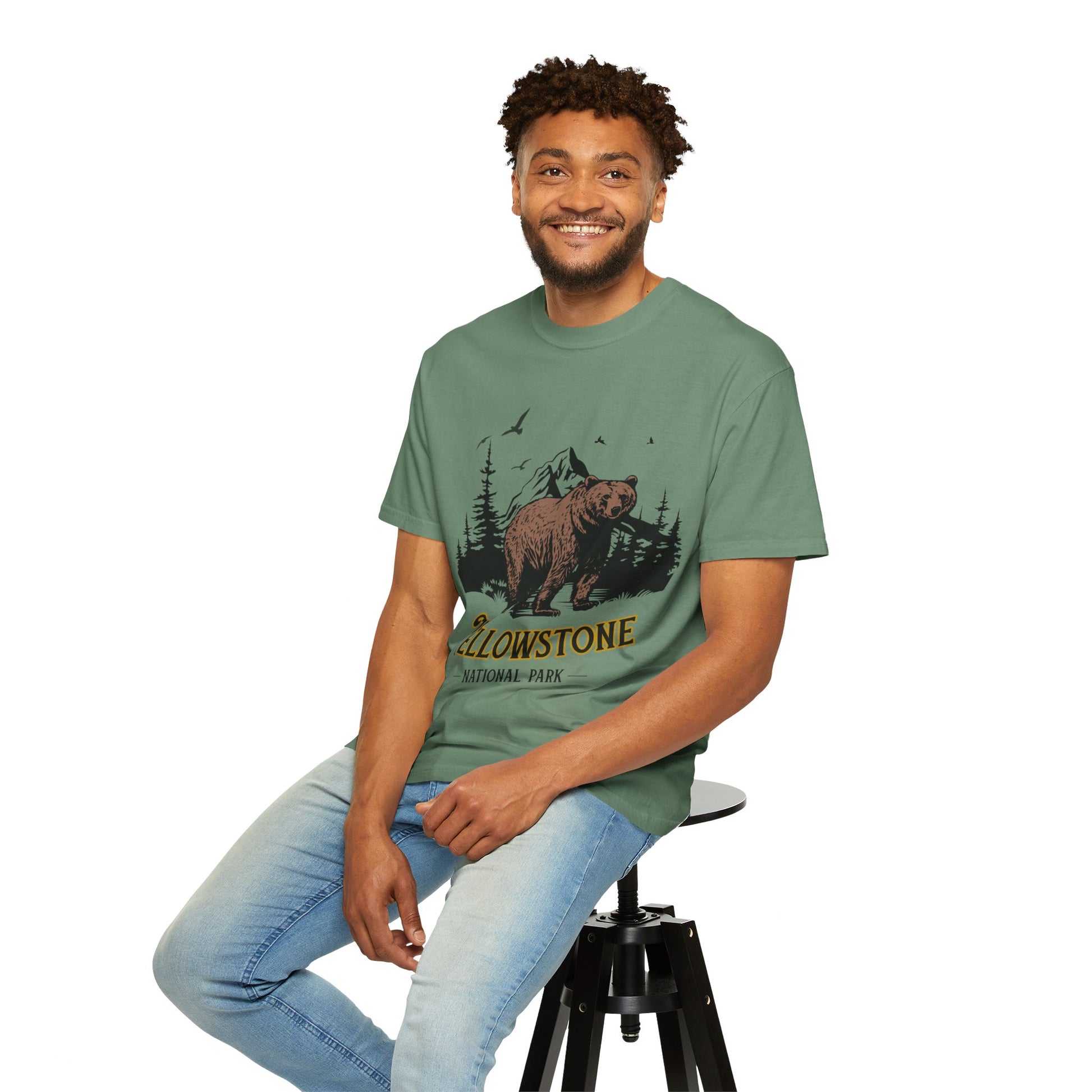 Yellowstone Bear Graphic Tee - Unisex Garment-Dyed Shirt, Nature Lover Gift, Outdoorsy Style, Travel Souvenir, Vintage National Park Apparel