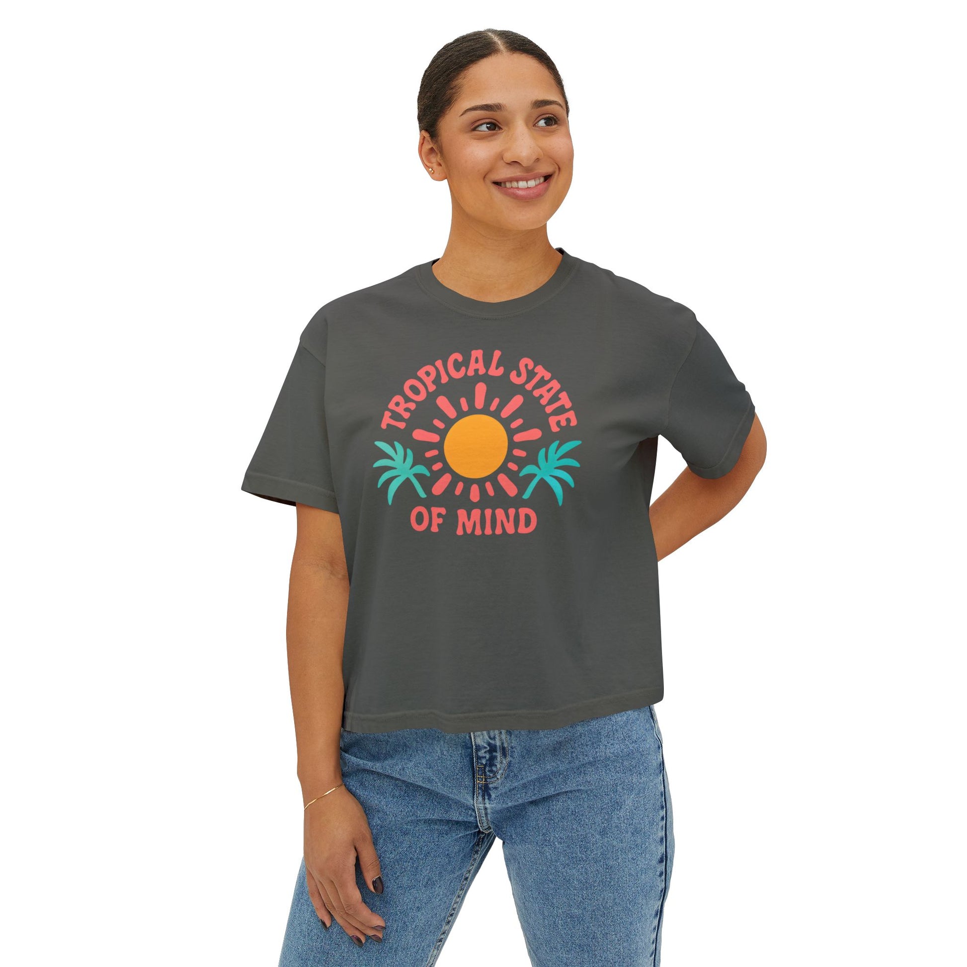 Tropical Women's Boxy Tee, Summer Vibes T-Shirt, Casual Beachwear, Gift for Her, Vacation Essentials