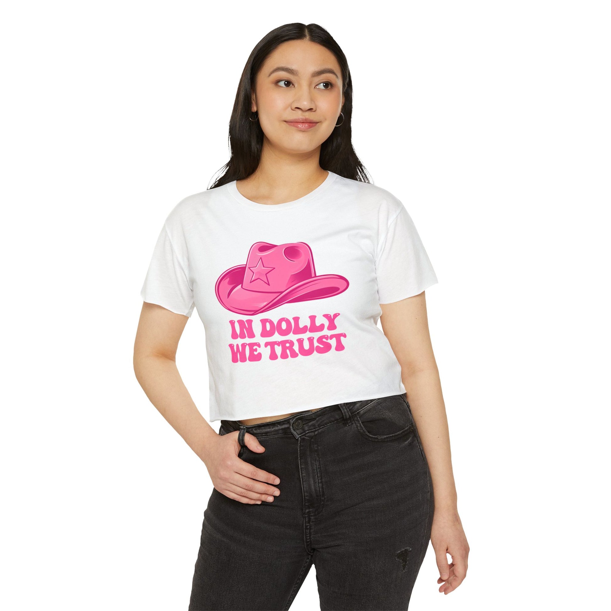 Women's Festival Crop Top, In Dolly We Trust Shirt, Summer Music Festival Tee, Cute Crop Top for Concerts, Bohemian Style Apparel, [...]