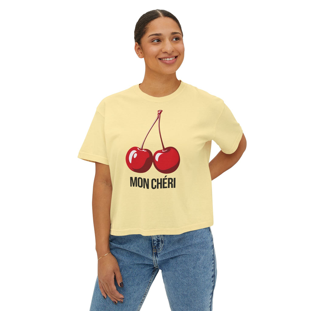 Chic Cherry Women's Boxy Tee, Casual T-Shirt, Summer Top, Gift for Her, Trendy Graphic Tee