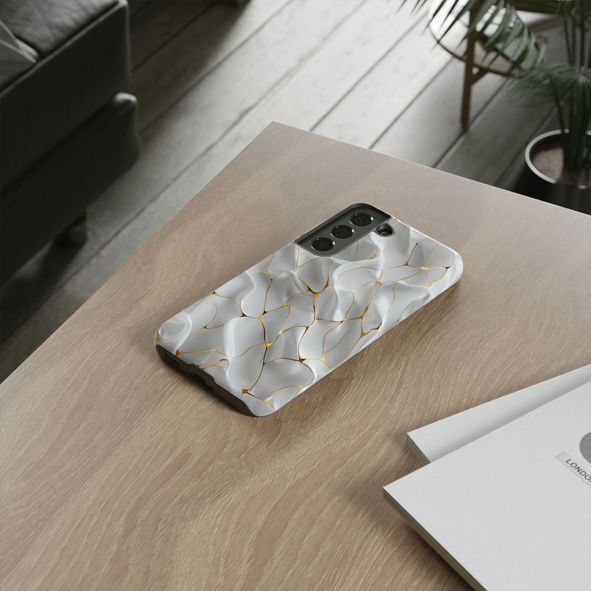 Elegant Phone Case with Golden Accents, Protective Mobile Cover, Stylish Tech Accessory, Perfect Gift for Any Occasion