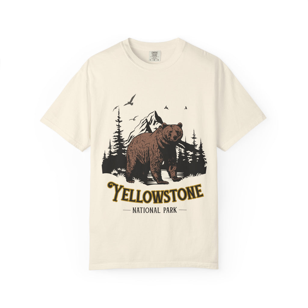 Yellowstone Bear Graphic Tee - Unisex Garment-Dyed Shirt, Nature Lover Gift, Outdoorsy Style, Travel Souvenir, Vintage National Park Apparel