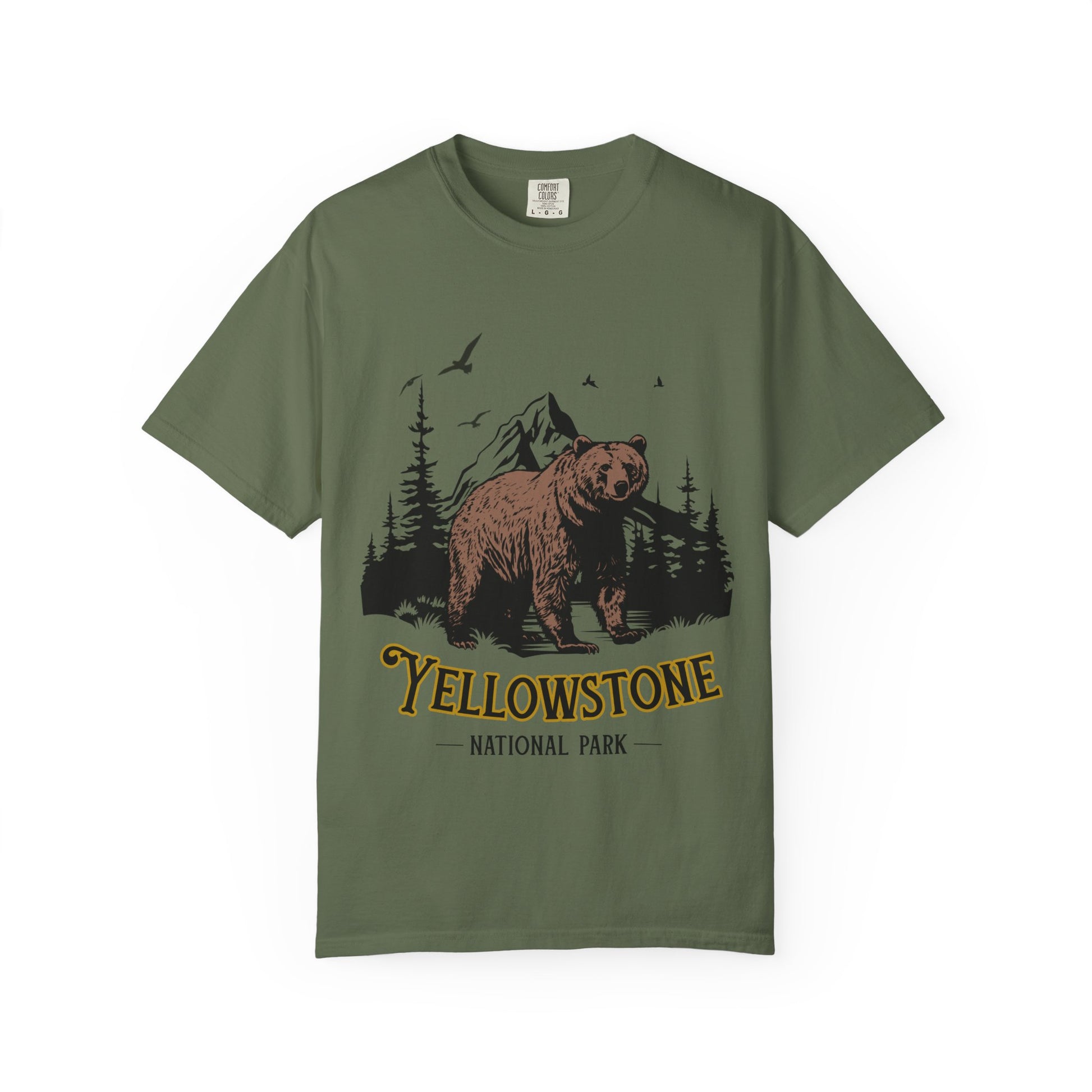 Yellowstone Bear Graphic Tee - Unisex Garment-Dyed Shirt, Nature Lover Gift, Outdoorsy Style, Travel Souvenir, Vintage National Park Apparel
