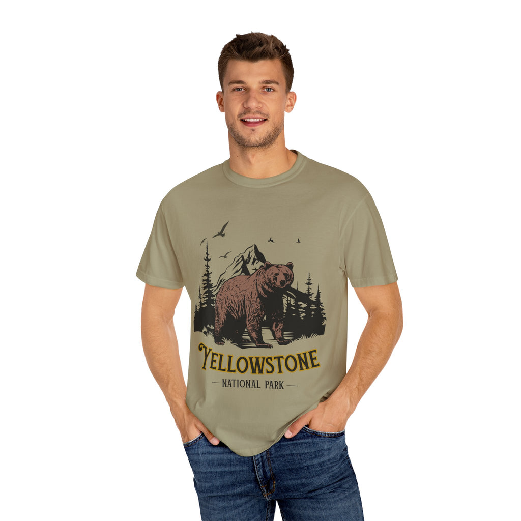 Yellowstone Bear Graphic Tee - Unisex Garment-Dyed Shirt, Nature Lover Gift, Outdoorsy Style, Travel Souvenir, Vintage National Park Apparel