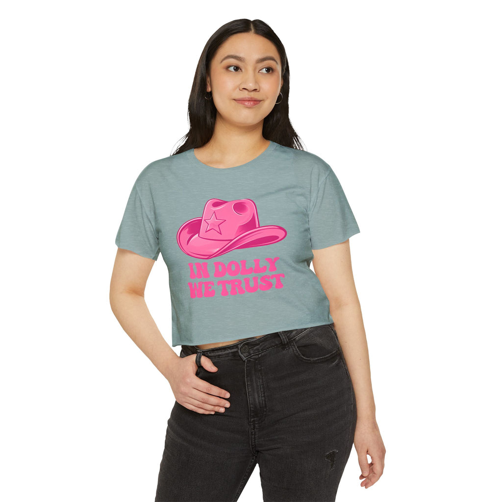 Women's Festival Crop Top, In Dolly We Trust Shirt, Summer Music Festival Tee, Cute Crop Top for Concerts, Bohemian Style Apparel, [...]
