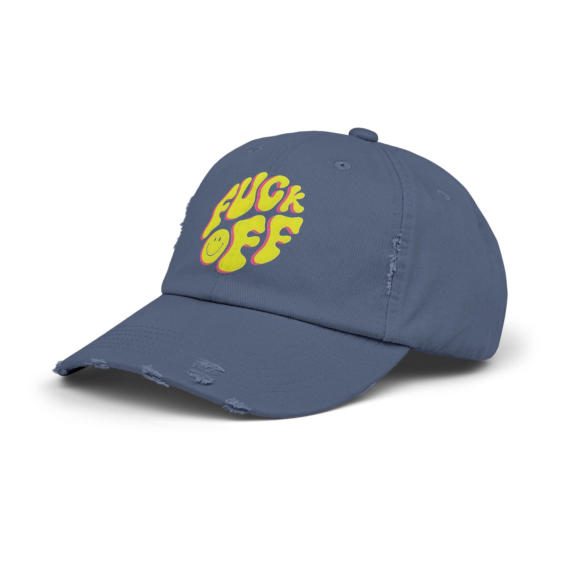 Vibrant Unisex Distressed Cap with 'F*CK OFF' Design, Fun Gift, Casual Style, Summer Accessory, Trendy Headwear