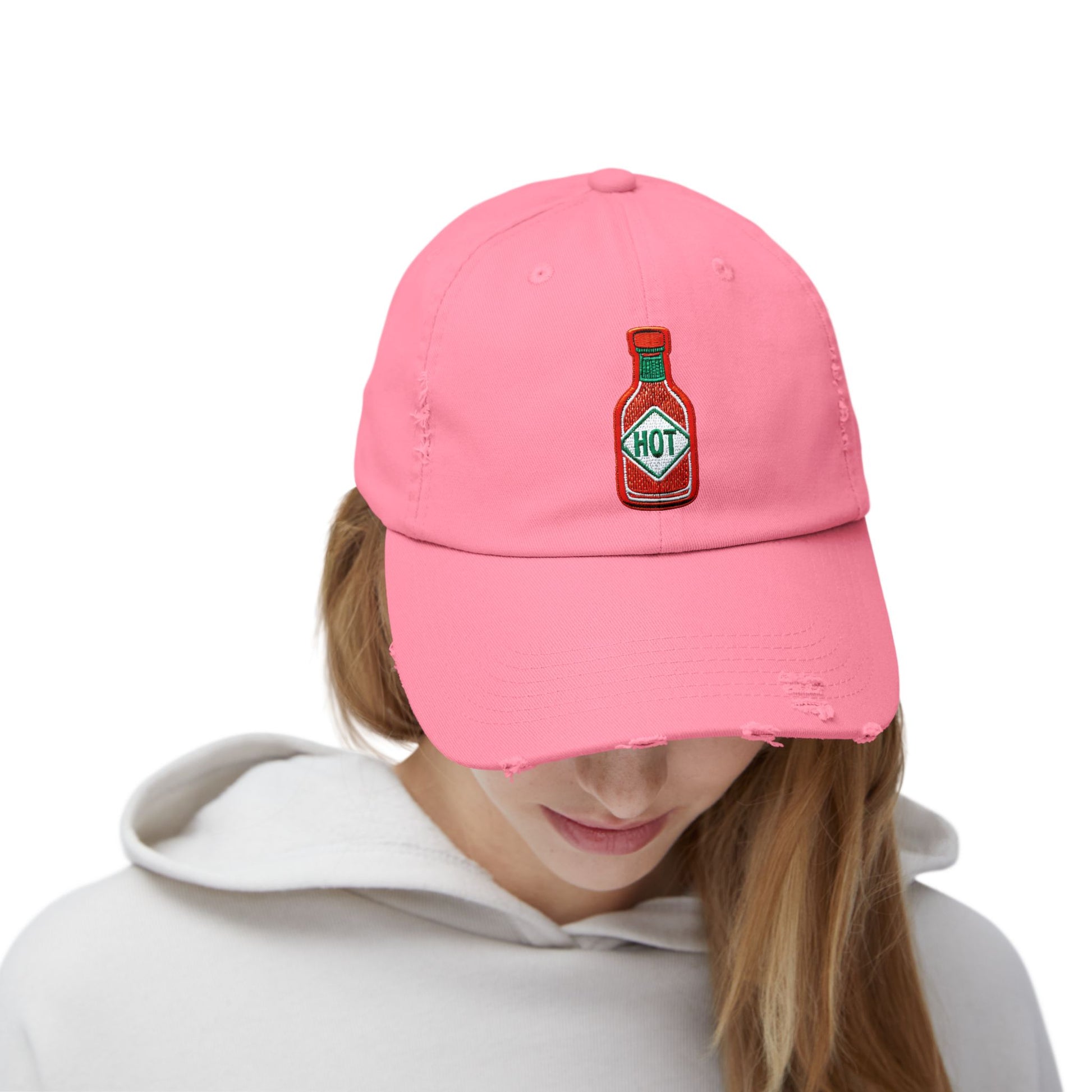 Hot Sauce Distressed Cap, Unisex Cap, Foodie Gift, Summer Accessory, Casual Hat, BBQ Style