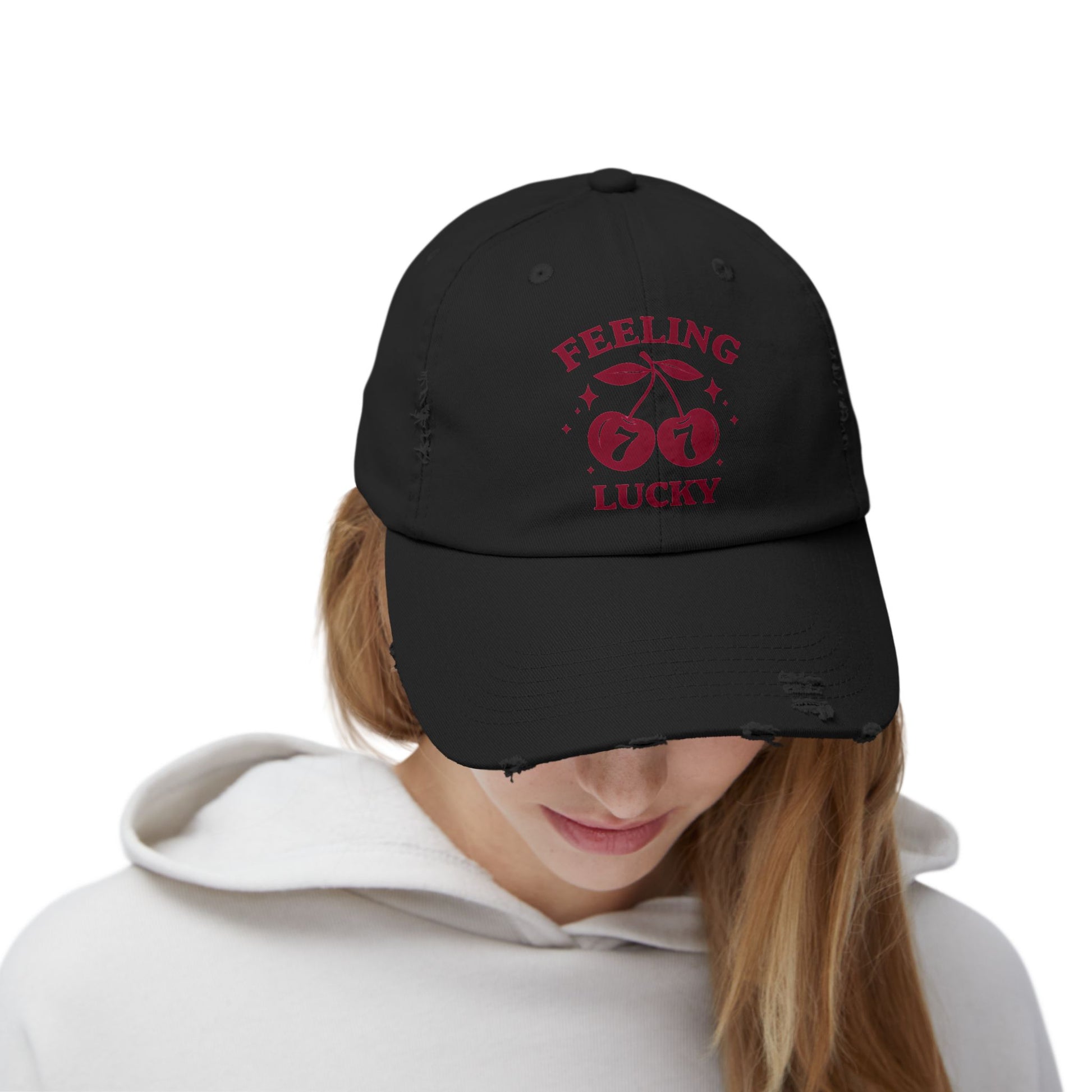 Feeling Lucky Distressed Cap - Unisex Hat, Casual Accessories, Lucky Charm Gift, Birthday, St. Patrick's Day, Spins on Luck