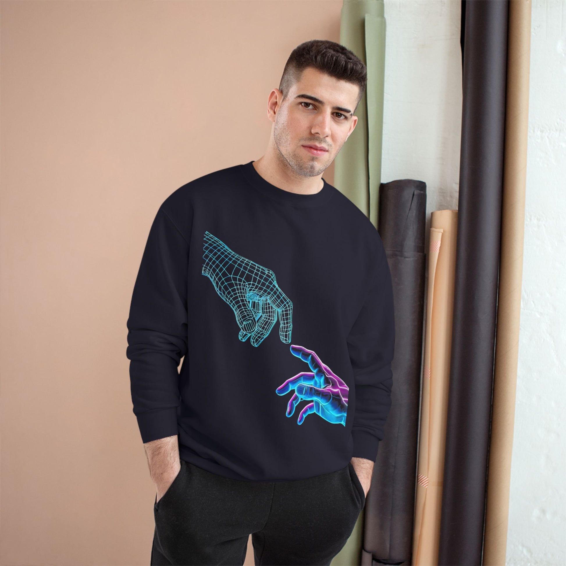Modern Graphic Sweatshirt with Hands Design, Cozy, Trendy Sweatshirt, Gift for Tech Lovers, Art Enthusiast Apparel