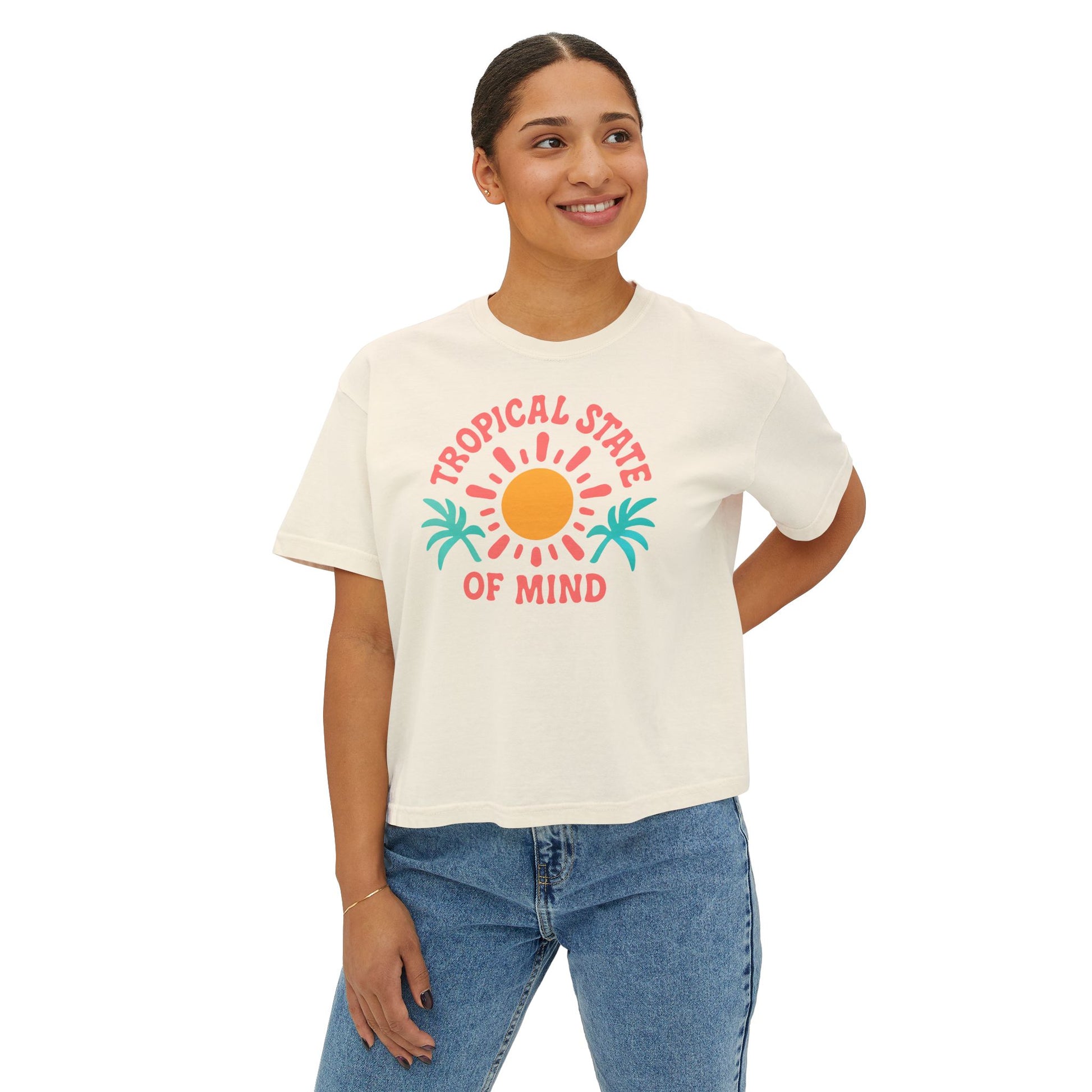 Tropical Women's Boxy Tee, Summer Vibes T-Shirt, Casual Beachwear, Gift for Her, Vacation Essentials