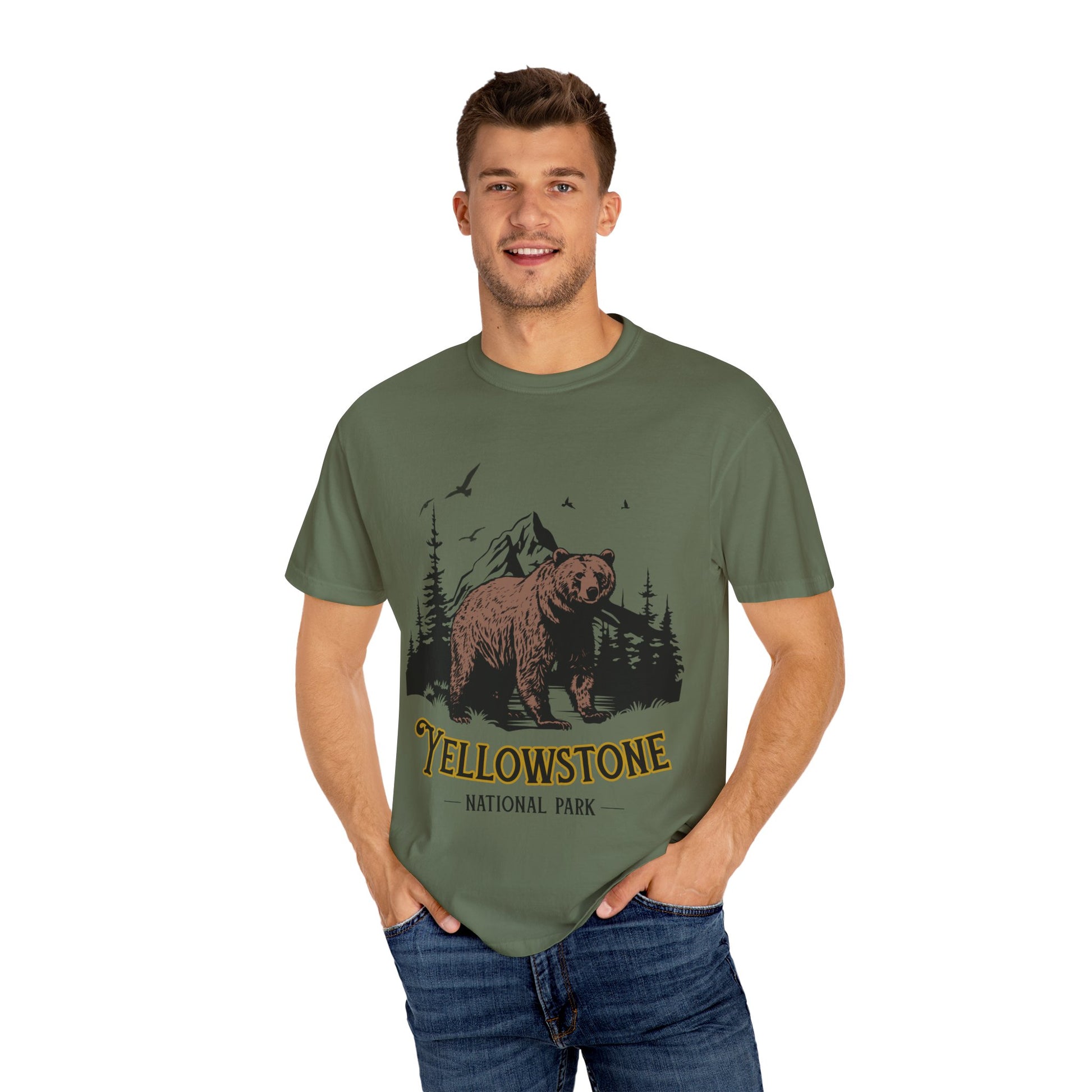 Yellowstone Bear Graphic Tee - Unisex Garment-Dyed Shirt, Nature Lover Gift, Outdoorsy Style, Travel Souvenir, Vintage National Park Apparel