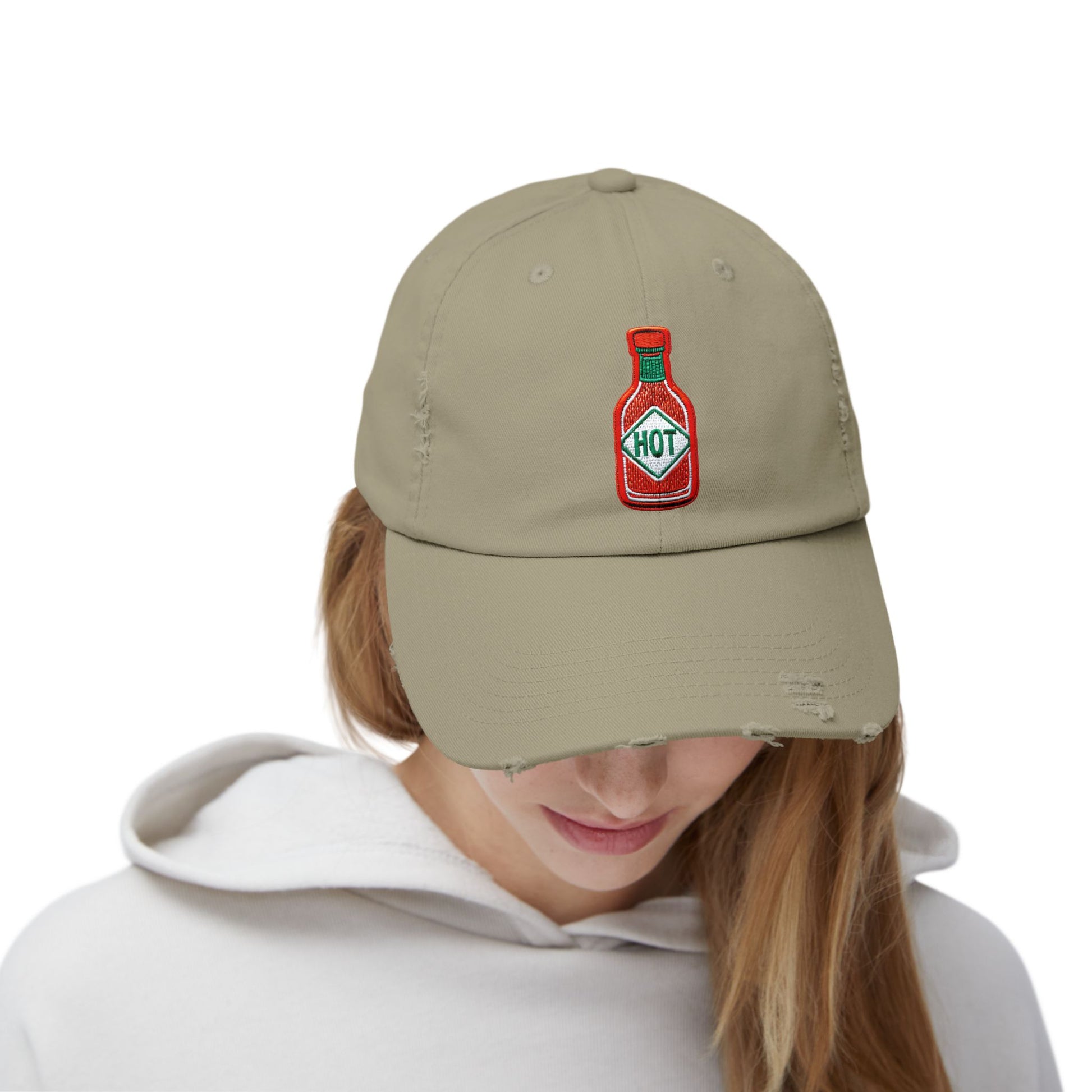 Hot Sauce Distressed Cap, Unisex Cap, Foodie Gift, Summer Accessory, Casual Hat, BBQ Style