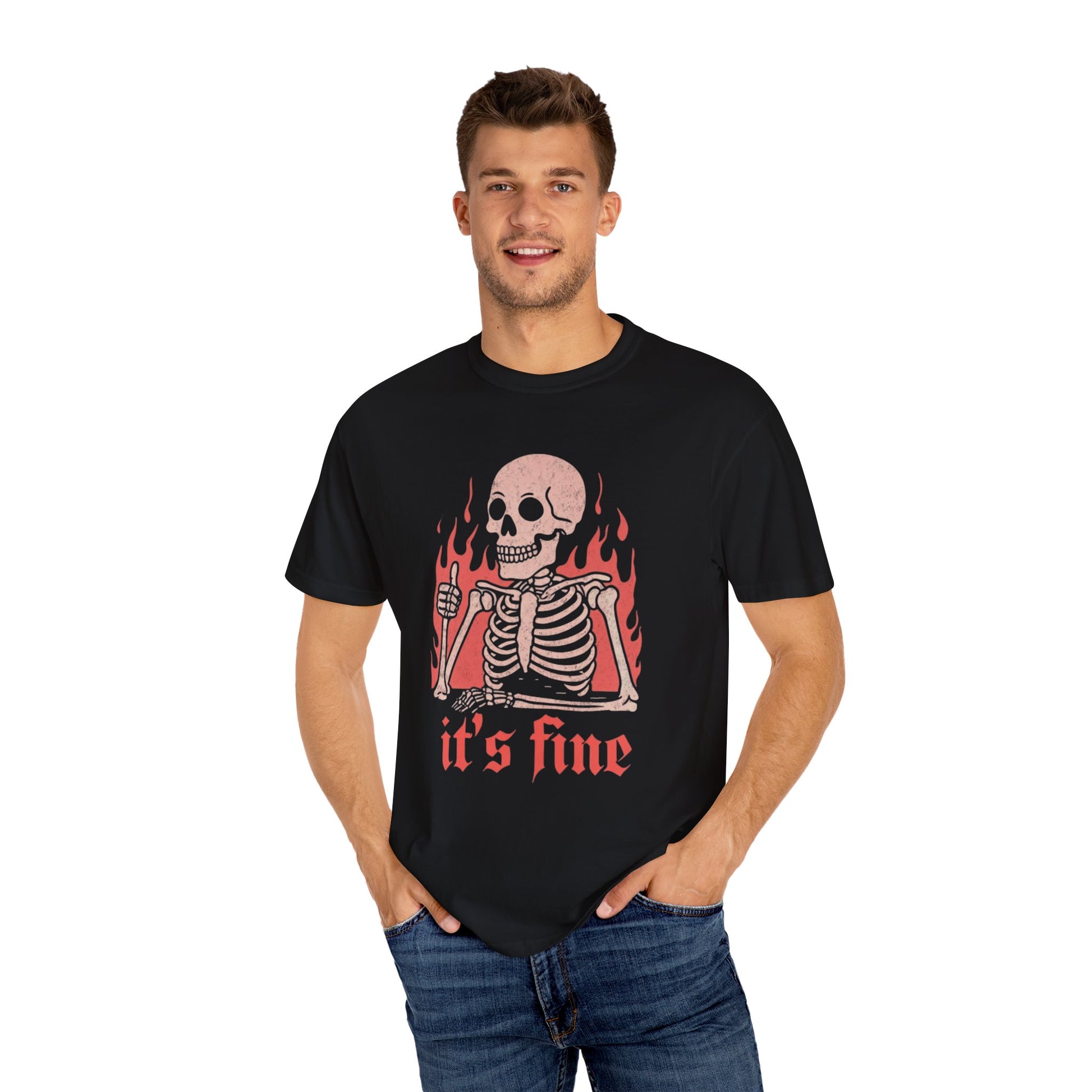 Skeleton It's Fine T-Shirt, Vintage Graphic Tee, Casual Wear, Halloween Gift, Unisex Graphic T-Shirt, Trendy Statement Shirt