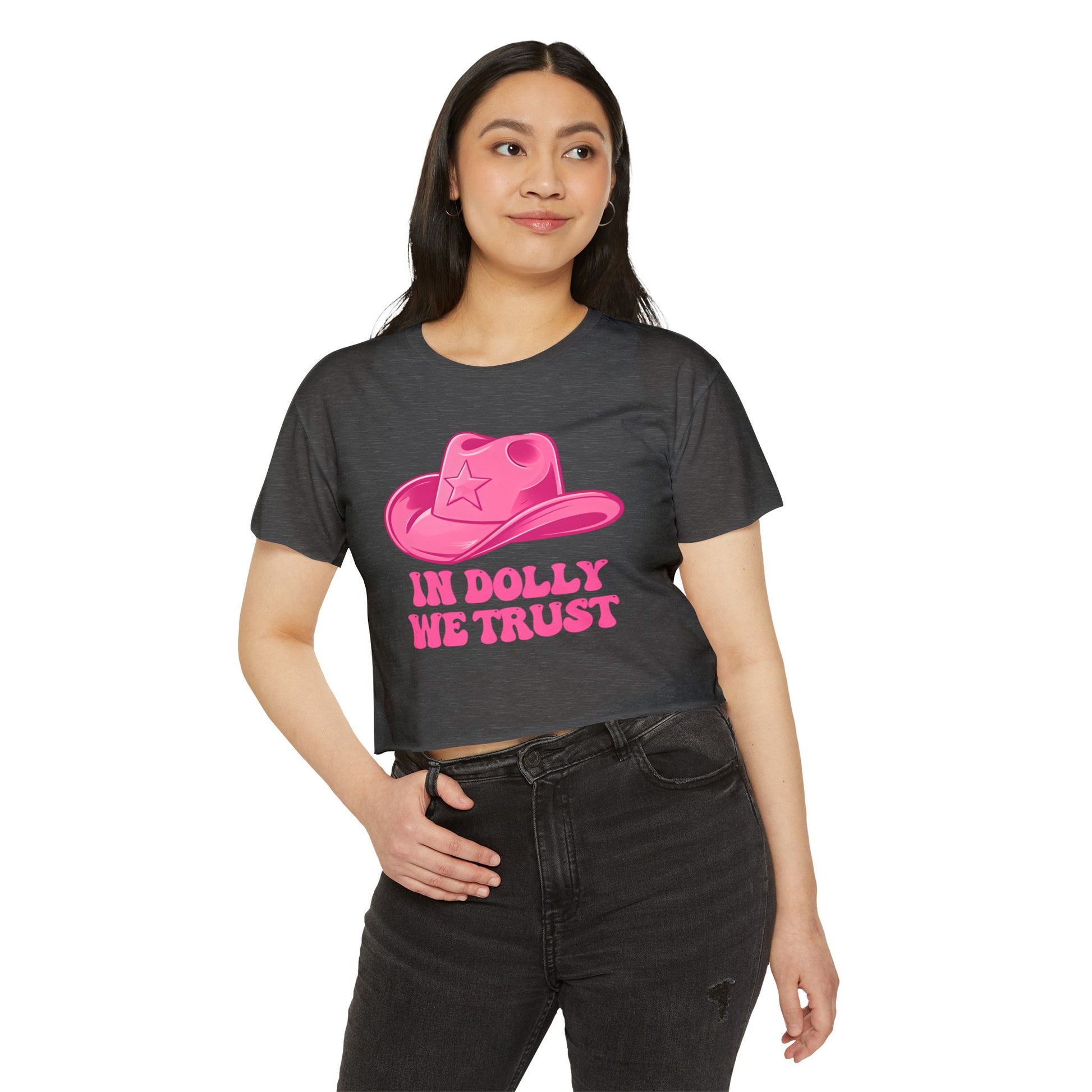Women's Festival Crop Top, In Dolly We Trust Shirt, Summer Music Festival Tee, Cute Crop Top for Concerts, Bohemian Style Apparel, [...]