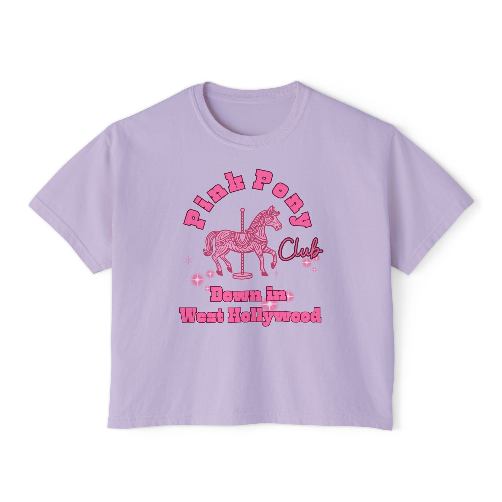 Pink Pony Club Women's Boxy Tee, Fun Casual Shirt, Gift for Unicorn Lovers, Soft Cotton Top, Trendy Graphic Tee