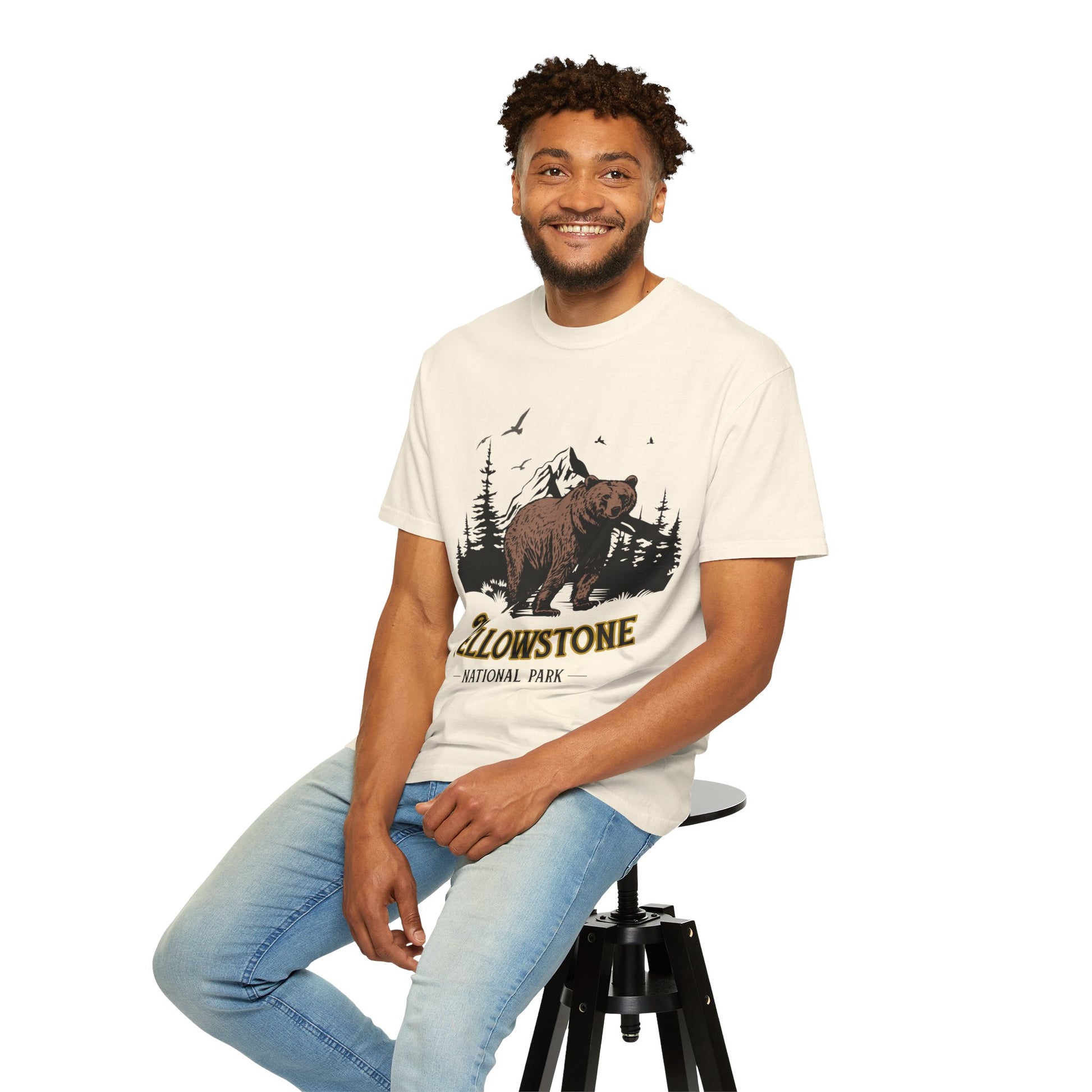 Yellowstone Bear Graphic Tee - Unisex Garment-Dyed Shirt, Nature Lover Gift, Outdoorsy Style, Travel Souvenir, Vintage National Park Apparel
