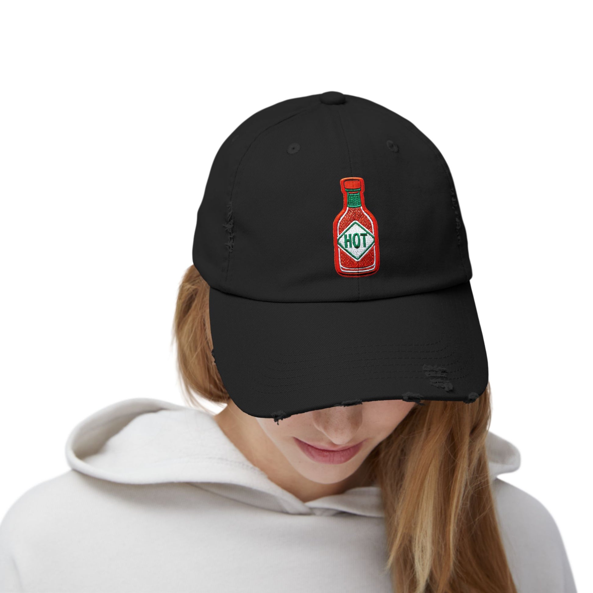 Hot Sauce Distressed Cap, Unisex Cap, Foodie Gift, Summer Accessory, Casual Hat, BBQ Style