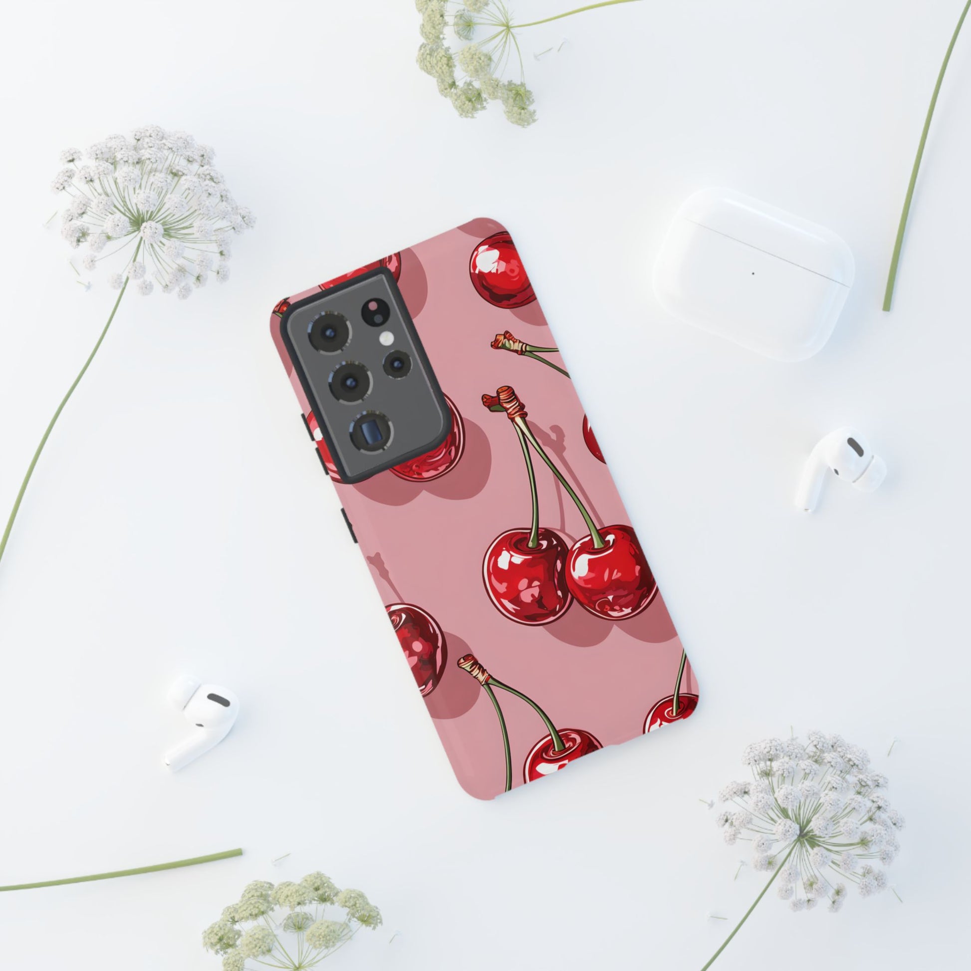 Cherry Blossom Phone Case, Tough Phone Cover, Cute Cherry Design, Summer Vibes, Phone Accessory, Gift for Her