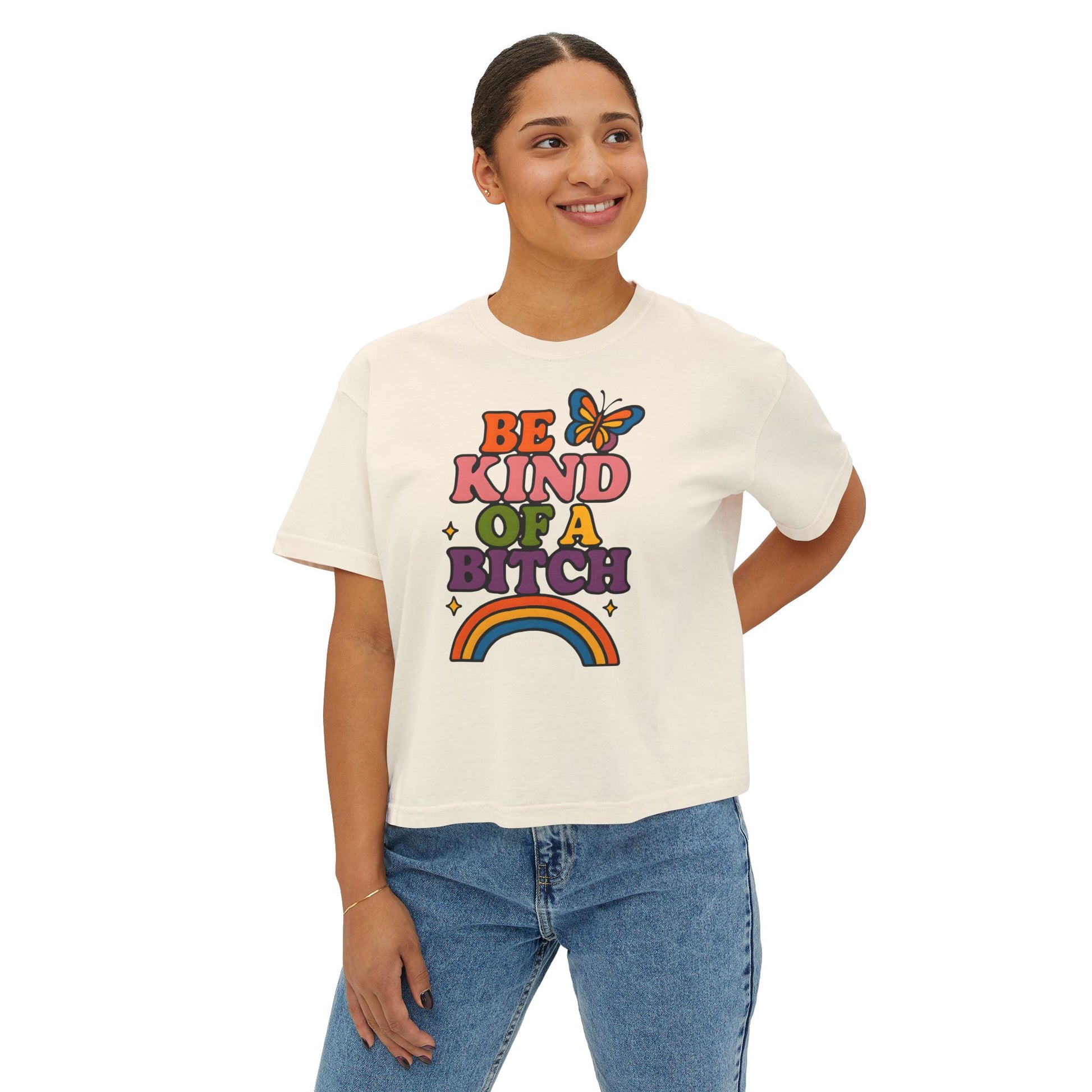 Women's Boxy Tee - Be Kind of a Bitch - Vintage-Inspired Graphic Tee, Casual Wear, Gift for Friends, Affirmation Shirt, Summer Fashion