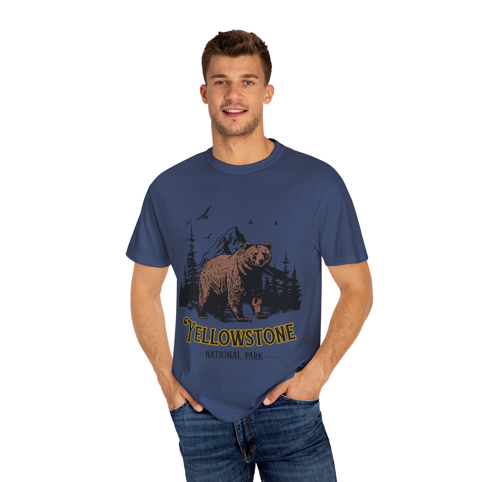 Yellowstone Bear Graphic Tee - Unisex Garment-Dyed Shirt, Nature Lover Gift, Outdoorsy Style, Travel Souvenir, Vintage National Park Apparel