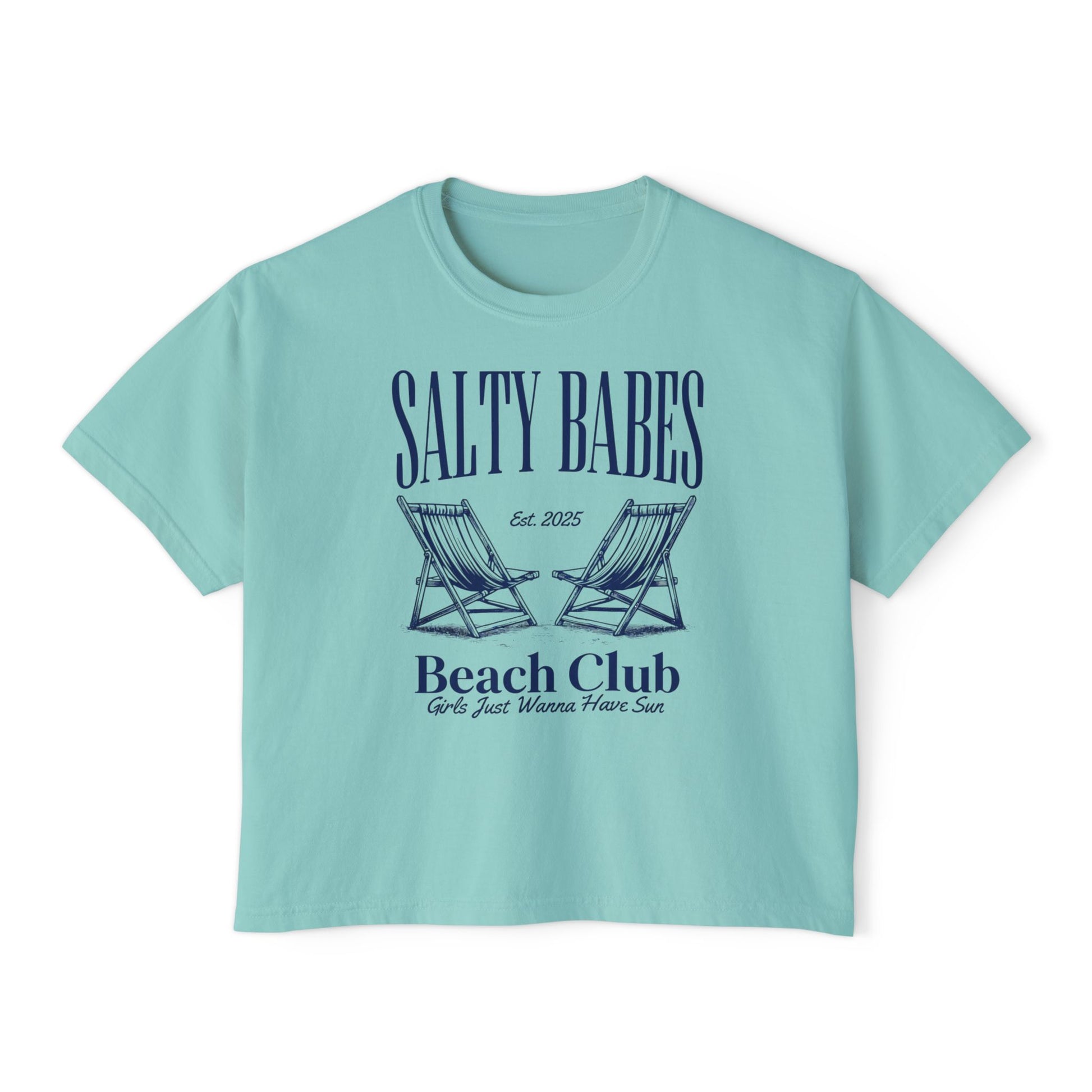 Salty Babes Beach Club Boxy Tee, Summer Casual Top, Women’s Vacation Shirt, Perfect for Beach Days, Gift for Sea Lovers