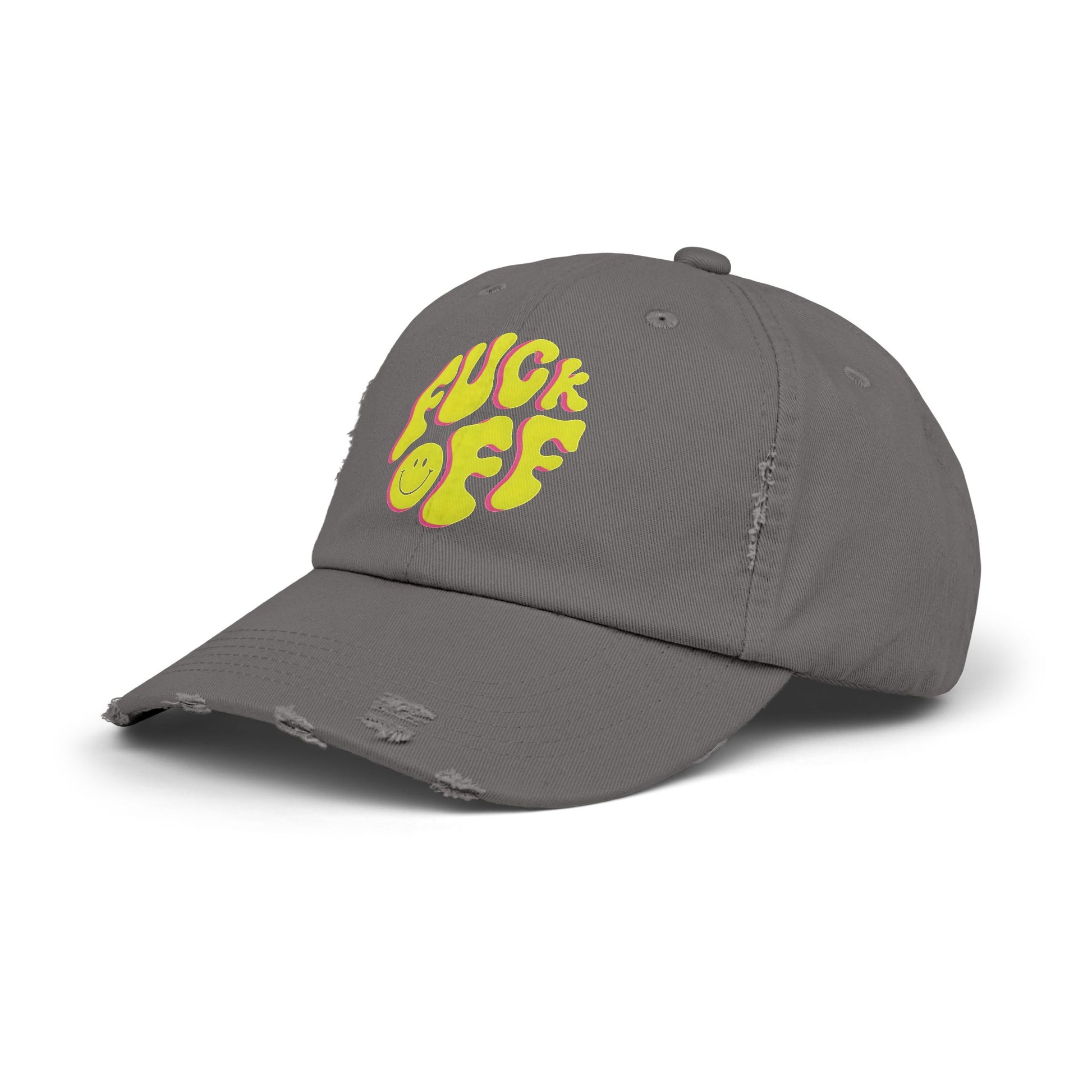 Vibrant Unisex Distressed Cap with 'F*CK OFF' Design, Fun Gift, Casual Style, Summer Accessory, Trendy Headwear