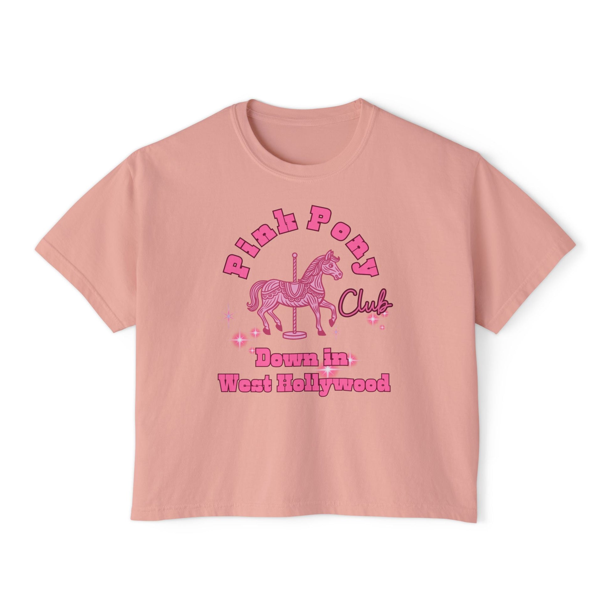 Pink Pony Club Women's Boxy Tee, Fun Casual Shirt, Gift for Unicorn Lovers, Soft Cotton Top, Trendy Graphic Tee