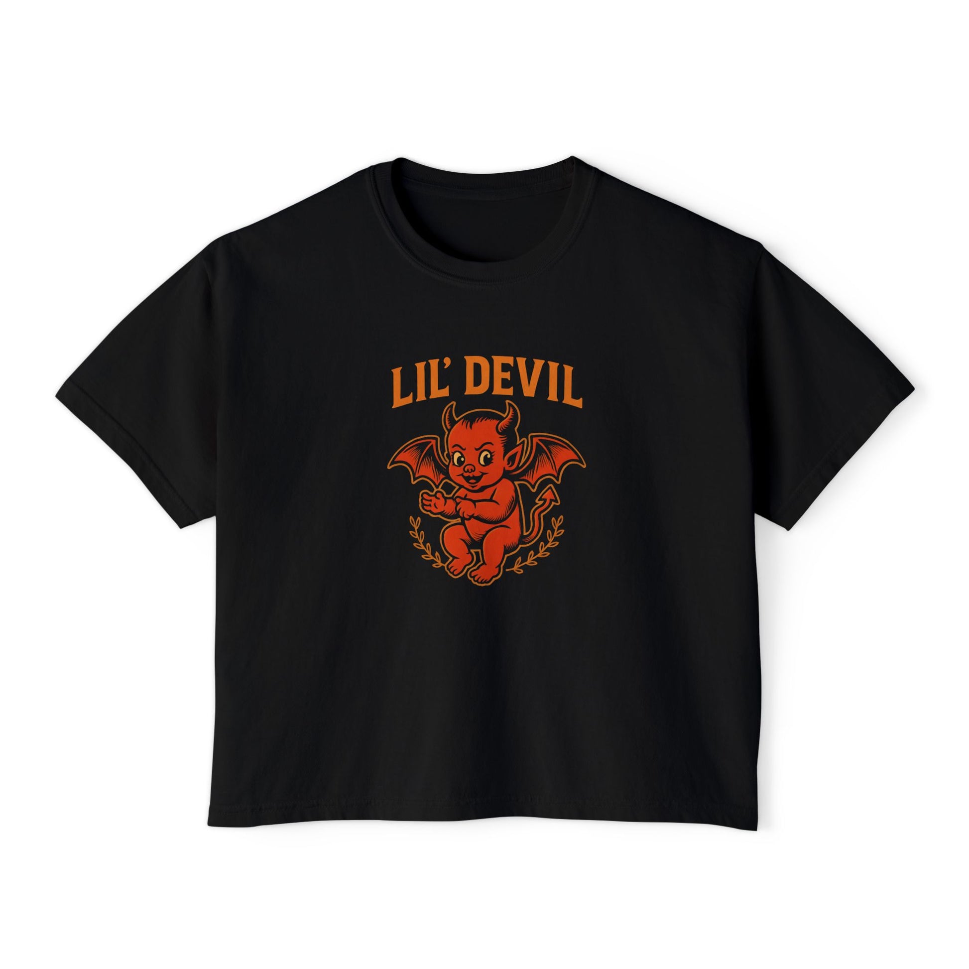 Lil' Devil Women's Boxy Tee - Halloween Top, Casual Goth Shirt, Vintage Style T-Shirt, Gift for Her, Cute Graphic Tee